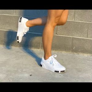 White Leather Puma Sneakers with Black Details Size 8.5